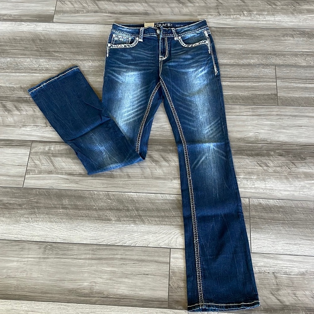 Grace In LA Jeans Easy Fit size 28 Embroidery Bootcut Stretch Jeans